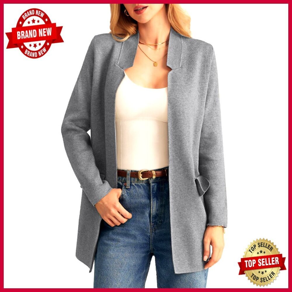 Long Sleeve Open Front Knit Cardigan Blazer, Relaxed Fit, Wool Blend